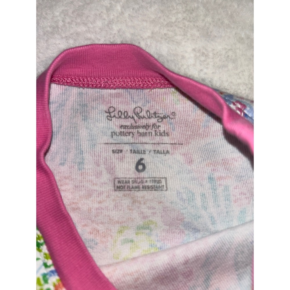 Lilly Pulitzer Pottery Barn Kids Mermaid Coral Pajama Top Pink Blue Size 6 - Picture 2 of 2